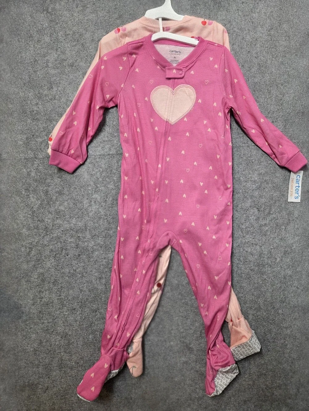 Carter's Pink & Light Pink Heart and Cherry Footed One-Piece 2-Pack 3T Nwt